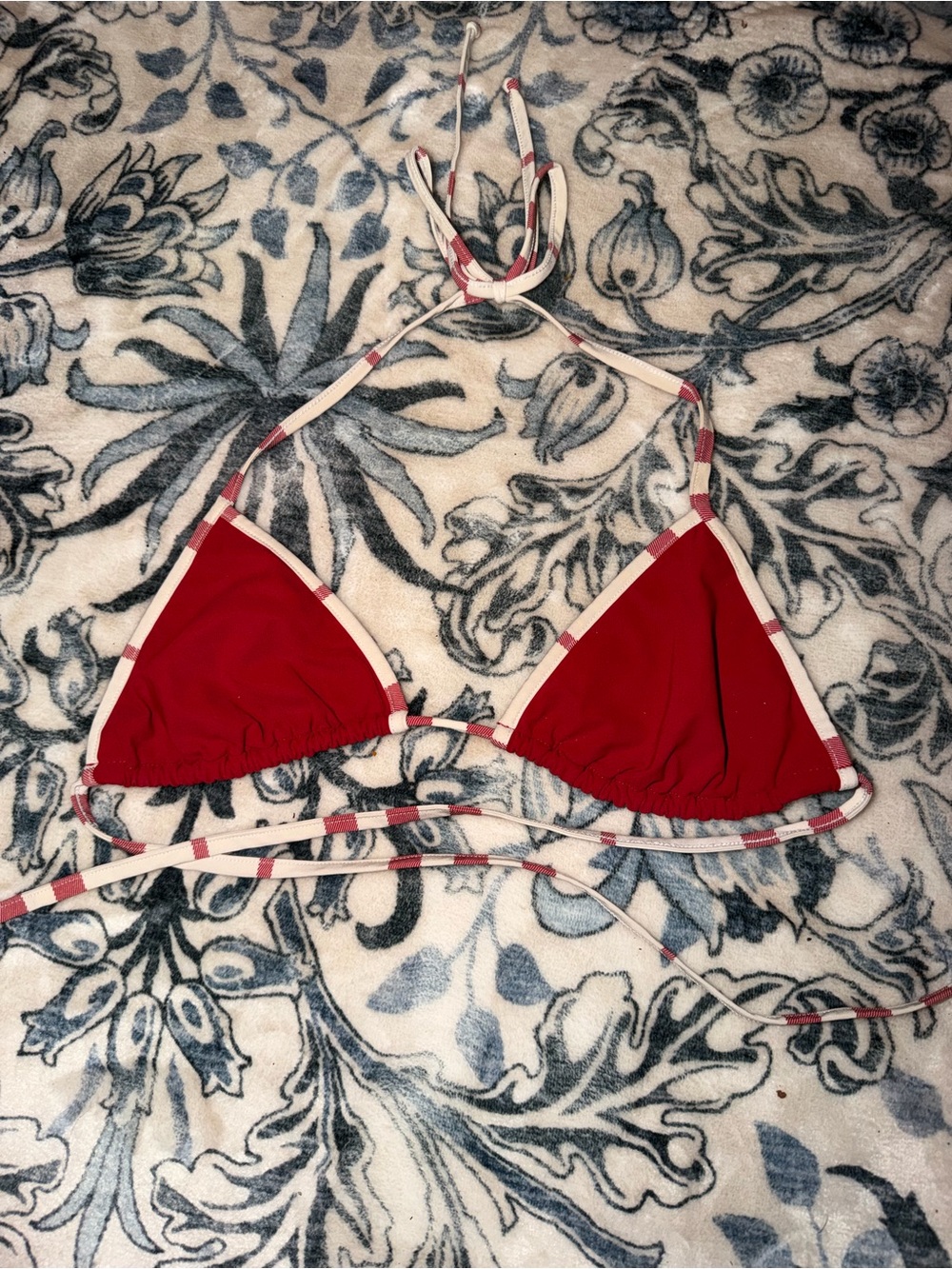 Burberry Red and Black Triangle Bikini Top with Branded Trim
